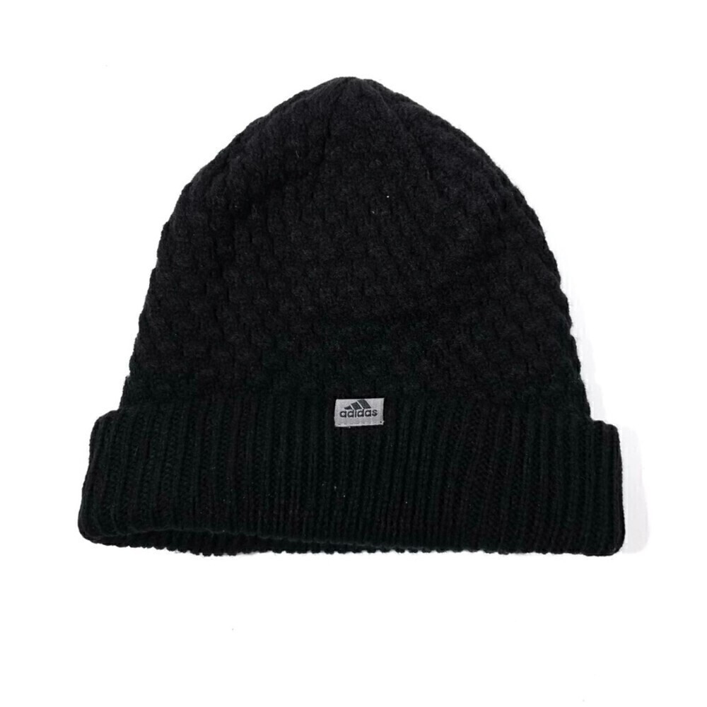 Adidas Black Textured Knit Warm Ribbed Beanie 90s Skate Streetwear y2k